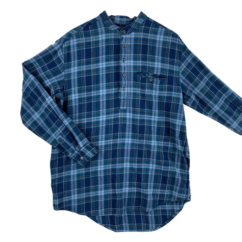 Lee Valley Ireland Mens My Grandfather Shirt L Blue Plaid Flannel Popover